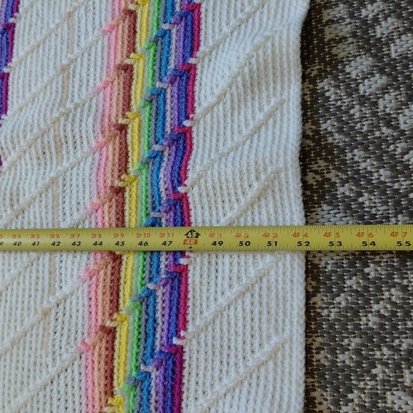 HANDMADE COLORFUL RAINBOW CROCHET BLANKET THROW 50X52 Fringe Boho‎ Hippie OOAK - Picture 6 of 7